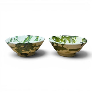Handmade Green Splatter Ceramic Bowls | Rustic Moroccan Serving Bowls ( SET OF 6 )