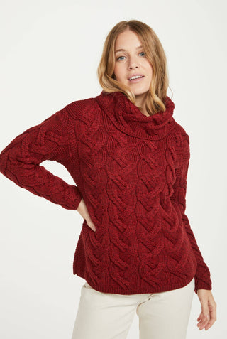 Kinsale Ladies Cable Knit Sweater, Rua Red
