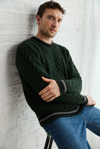 Inishbeg Mens Stripe Crewneck Sweater, Green