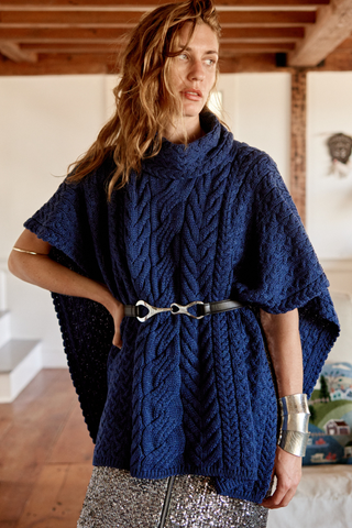 Torc Irish Knit Poncho, Navy