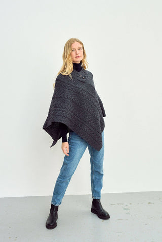 Easkey Ladies Classic Button Poncho, Charcoal