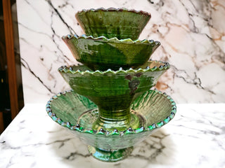 Handmade Fruit Bowls Tamegroute Bowls Green Glazed Pottery: 6" x 4" (16 x 10 cm)