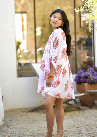 Raya Block Printed Mini Dress White Coral 