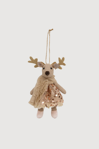 Plush Pink Reindeer Ornament