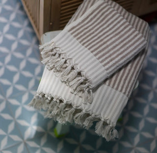 Striped Terry Hand Towel | Taupe