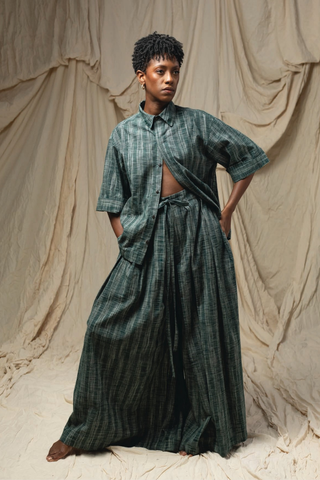 Pore Khadi Cotton Shirt, Evergreen Crosshatch