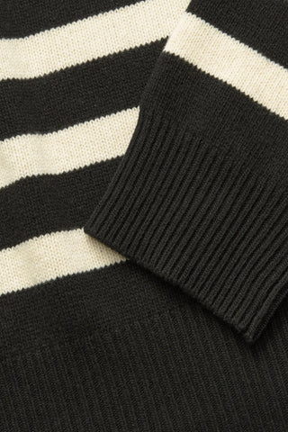 Silene Turtleneck Merino Sweater, Black & Sand Stripe