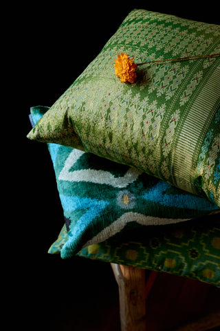 Metallic Endek Handwoven Pillow Cover | Iridescent Lime