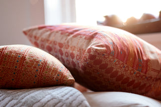 Metallic Endek Handwoven Pillow Cover | Iridescent Tangerine, Mixed Print