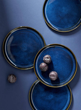 Edan Stoneware Flat Dinner Plates 11.2", Set of 4; Indigo