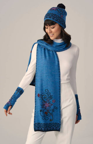 Hand Embroidered Alpaca Wool Scarf, Floral