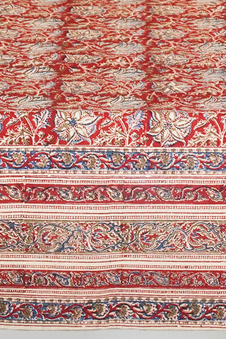 Red & Blue Block Print Tablecloth