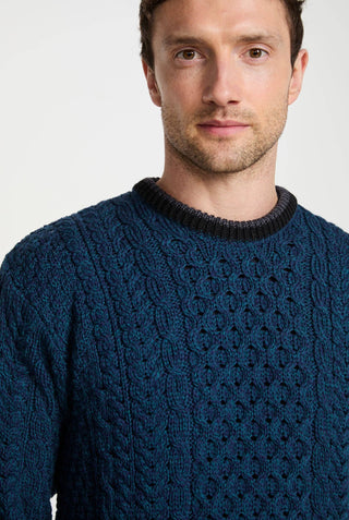 Inishbeg Mens Stripe Crewneck Sweater, Teal