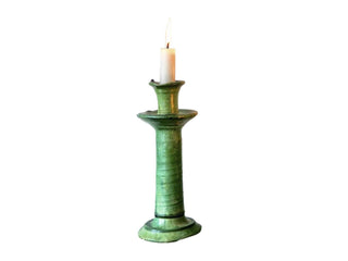 Handmade Tamegroute Candleholder Set – Tall Green Moroccan Pottery: Set of 3 Ceramic Glazed Pottery