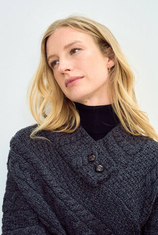 Easkey Ladies Classic Button Poncho, Charcoal