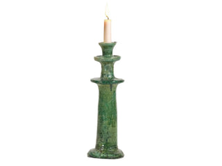 Handmade Tamegroute Candleholder Set – Tall Green Moroccan Pottery: Set of 3 Ceramic Glazed Pottery