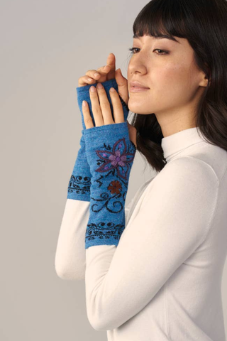 Hand-Embroidered Alpaca Wrist Warmers, Floral