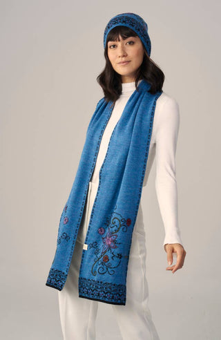 Hand Embroidered Alpaca Wool Scarf, Floral