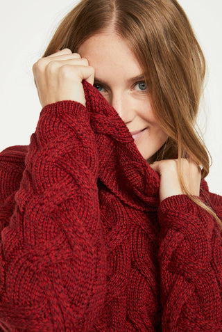 Kinsale Ladies Cable Knit Sweater, Rua Red
