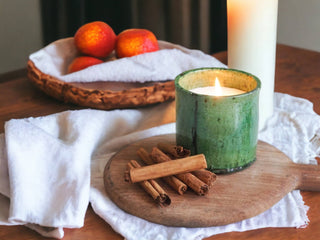 Luxury Handmade Moroccan Shaded Green Tamegroute Scented Soy Wax Candle with Ceramic Holder: Fleur D'Oranger / Large