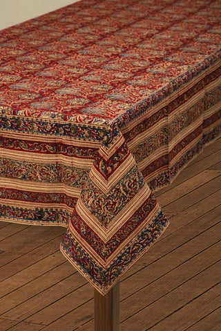 Red & Blue Block Print Tablecloth