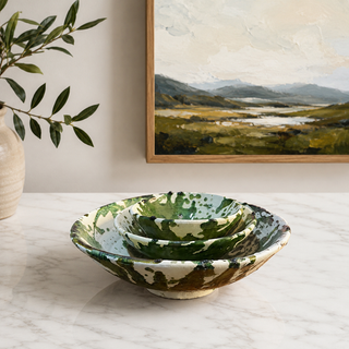 Handmade Green Splatter Ceramic Bowl | Rustic Moroccan Serving Bowl