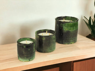 Luxury Handmade Moroccan Shaded Green Tamegroute Scented Soy Wax Candle with Ceramic Holder: Fleur D'Oranger / Large