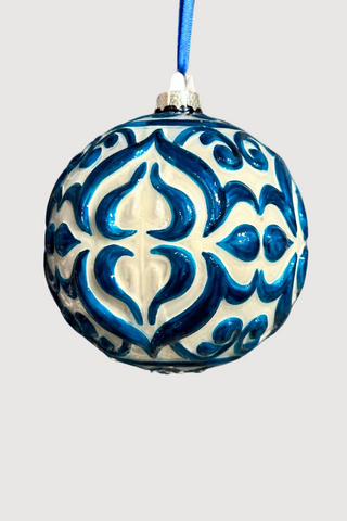 Handmade Traditional White & Blue Engraved Bulb, 4"