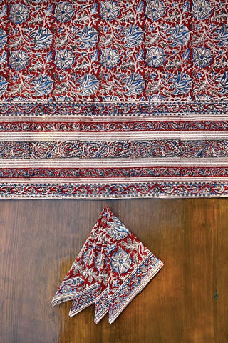 Red & Blue Block Print Tablecloth