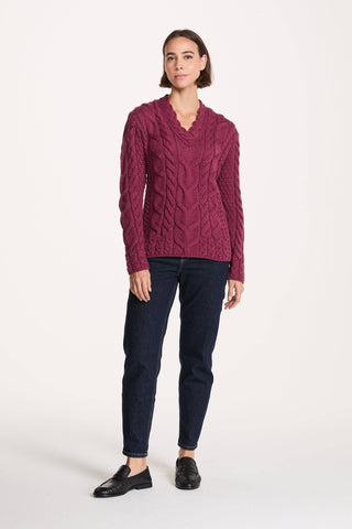 Tralee Merino V-Neck Sweater, Berry