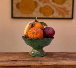 Tamegroute Green Fruit Bowl or Planter – Handmade Moroccan Pottery: Green / 10"x6" (25 x 14 cm)