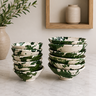Handmade Green Splatter Ceramic Bowl | Rustic Moroccan Serving Bowl