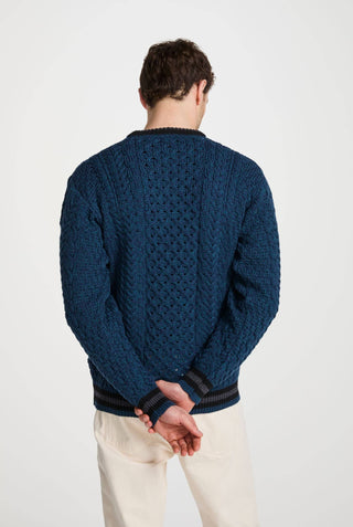 Inishbeg Mens Stripe Crewneck Sweater, Teal
