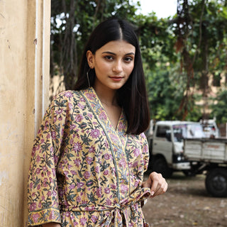 Block Printed Cotton Kimono Robe