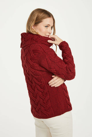 Kinsale Ladies Cable Knit Sweater, Rua Red