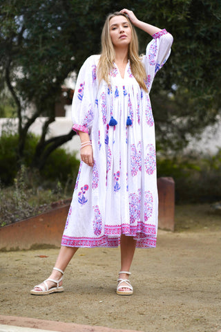 Mylah Midi Dress Block Printed White Multi