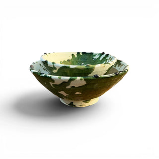 Handmade Green Splatter Ceramic Bowl | Rustic Moroccan Serving Bowl