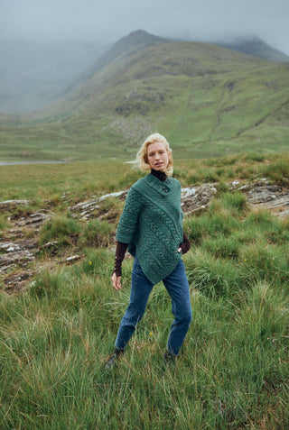 Easkey Ladies Classic Button Poncho, Forest Green