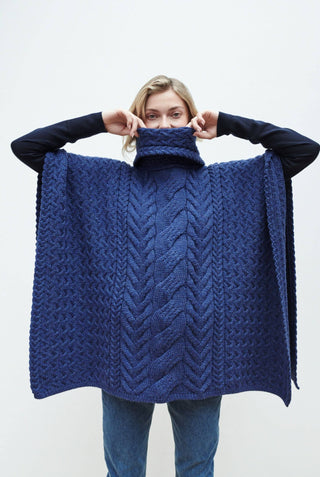 Torc Irish Knit Poncho, Navy