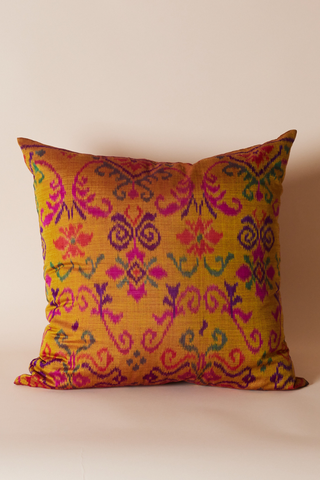 Silk Endek Handwoven Pillow Cover | Gold Ikat