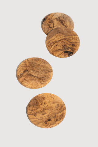 Natural Olive Wood Round Coasters - Set of 4