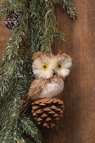 Natural Sisal Owl Pinecone Ornament