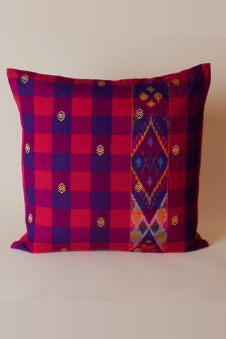 Cotton Endek Handwoven Pillow Cover | Pink & Purple Ikat Plaid