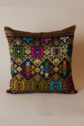 Royal Songket Handwoven Pillow Cover | Gold & Multicolor