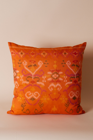 Silk Endek Handwoven Pillow Cover | Tangerine Ikat