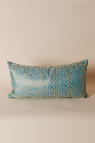 Metallic Endek Handwoven Pillow Cover | Iridescent Turquoise, Snowflake Weave
