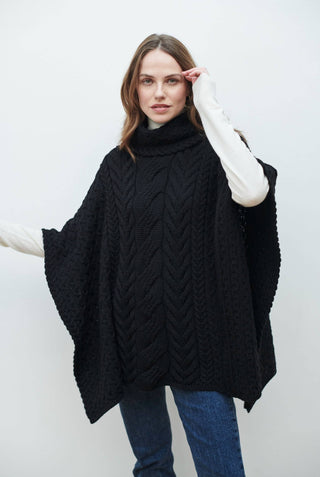 Torc Irish Knit Poncho, Black